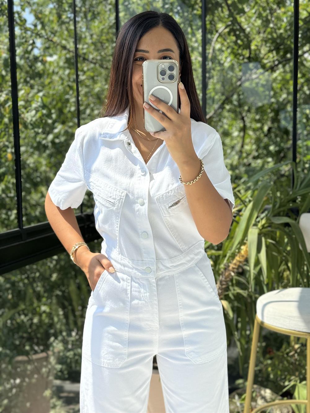 Kısa Kol Tensel Tulum Beyaz