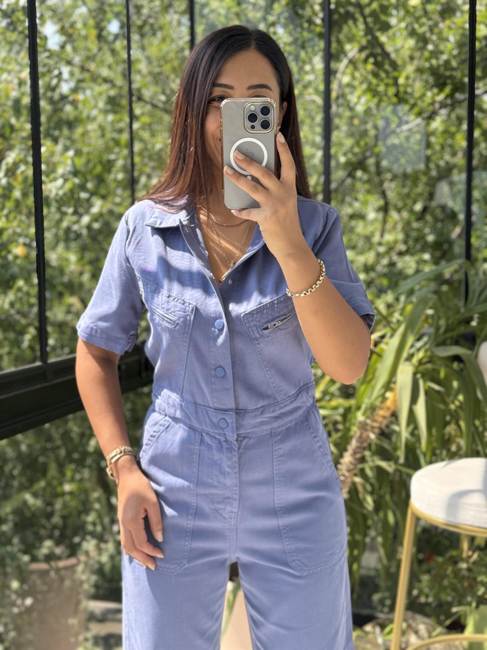 Kısa Kol Tensel Tulum Mavi