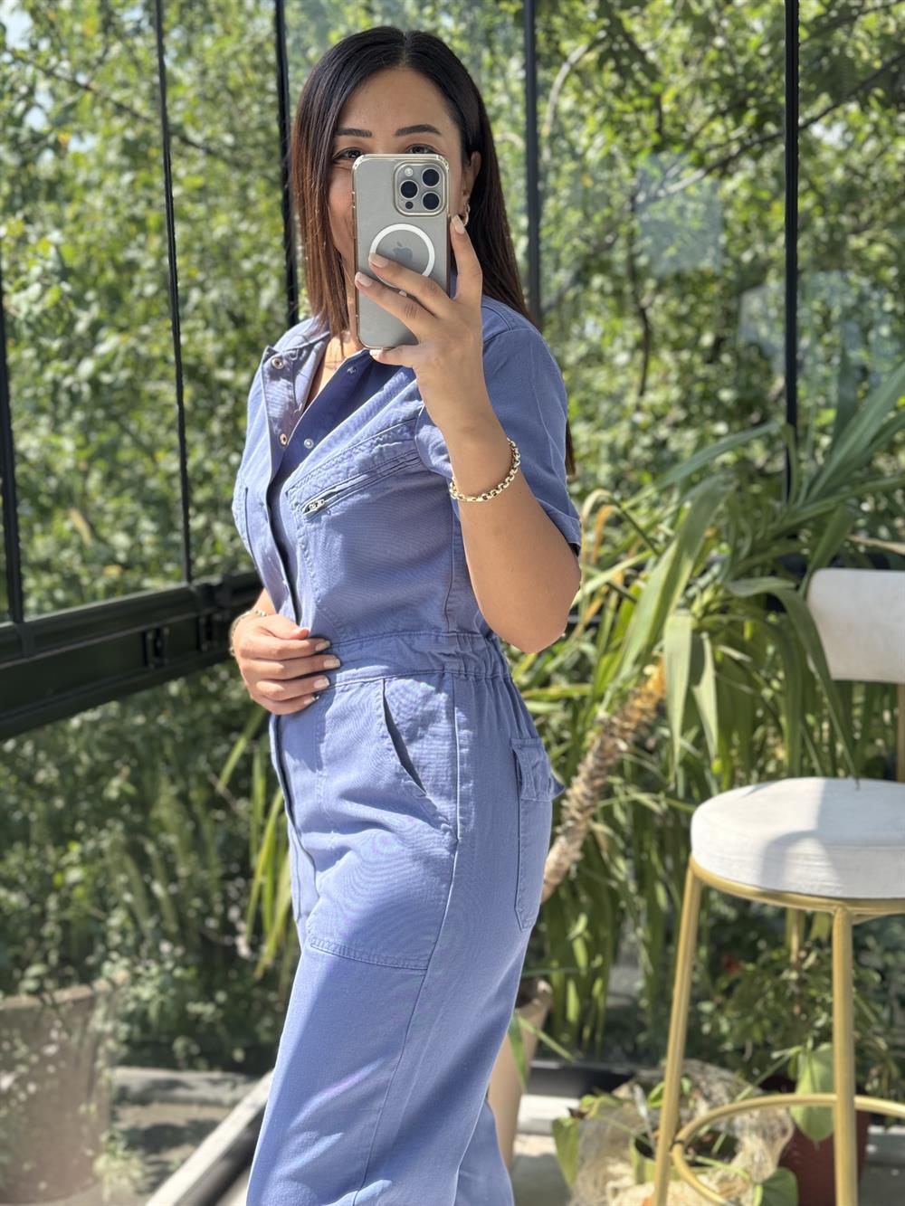 Kısa Kol Tensel Tulum Mavi