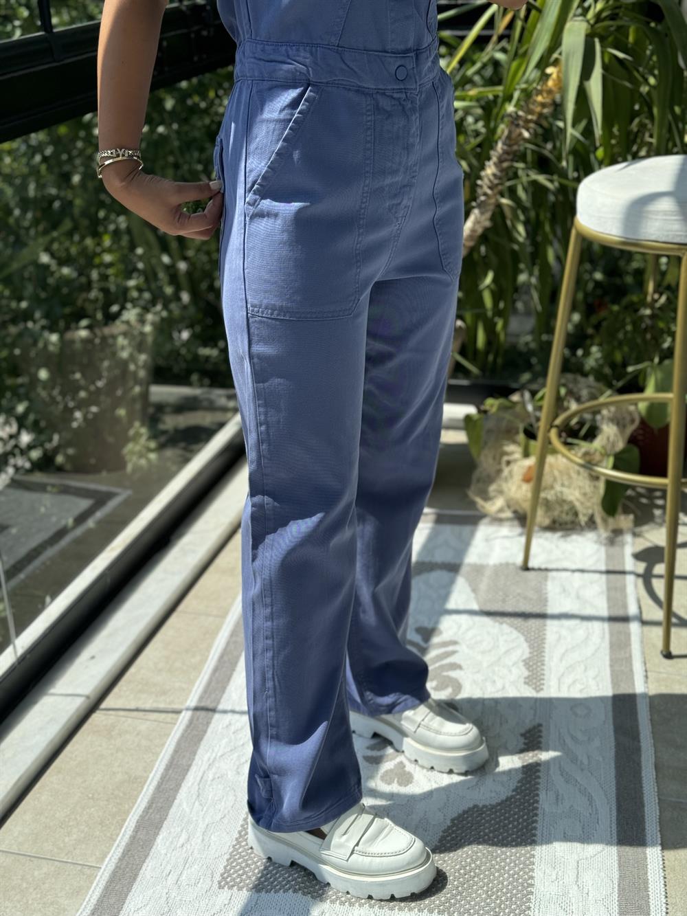 Kısa Kol Tensel Tulum Mavi