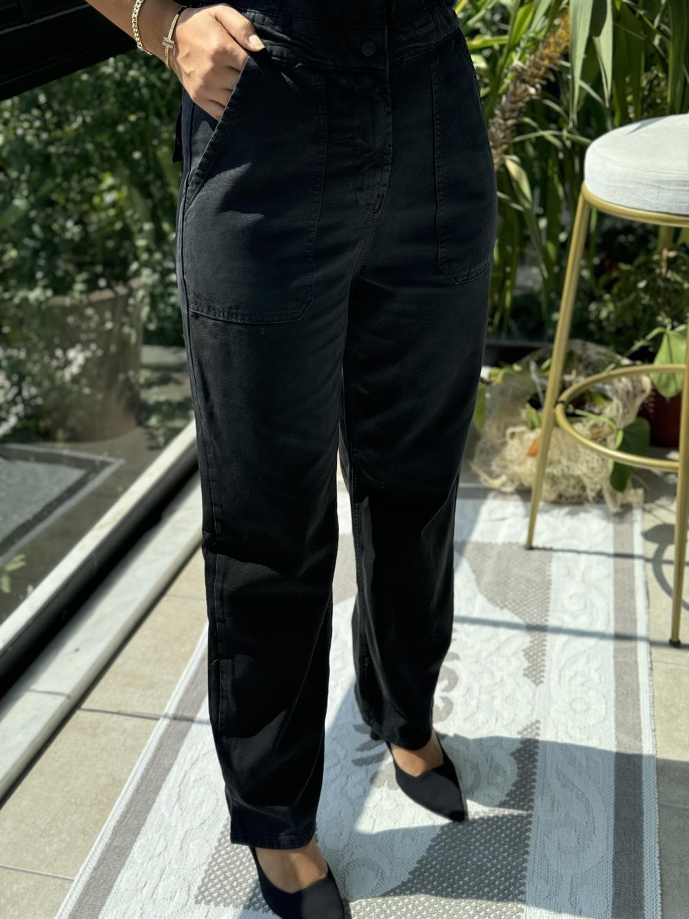 Kısa Kol Tensel Tulum Siyah