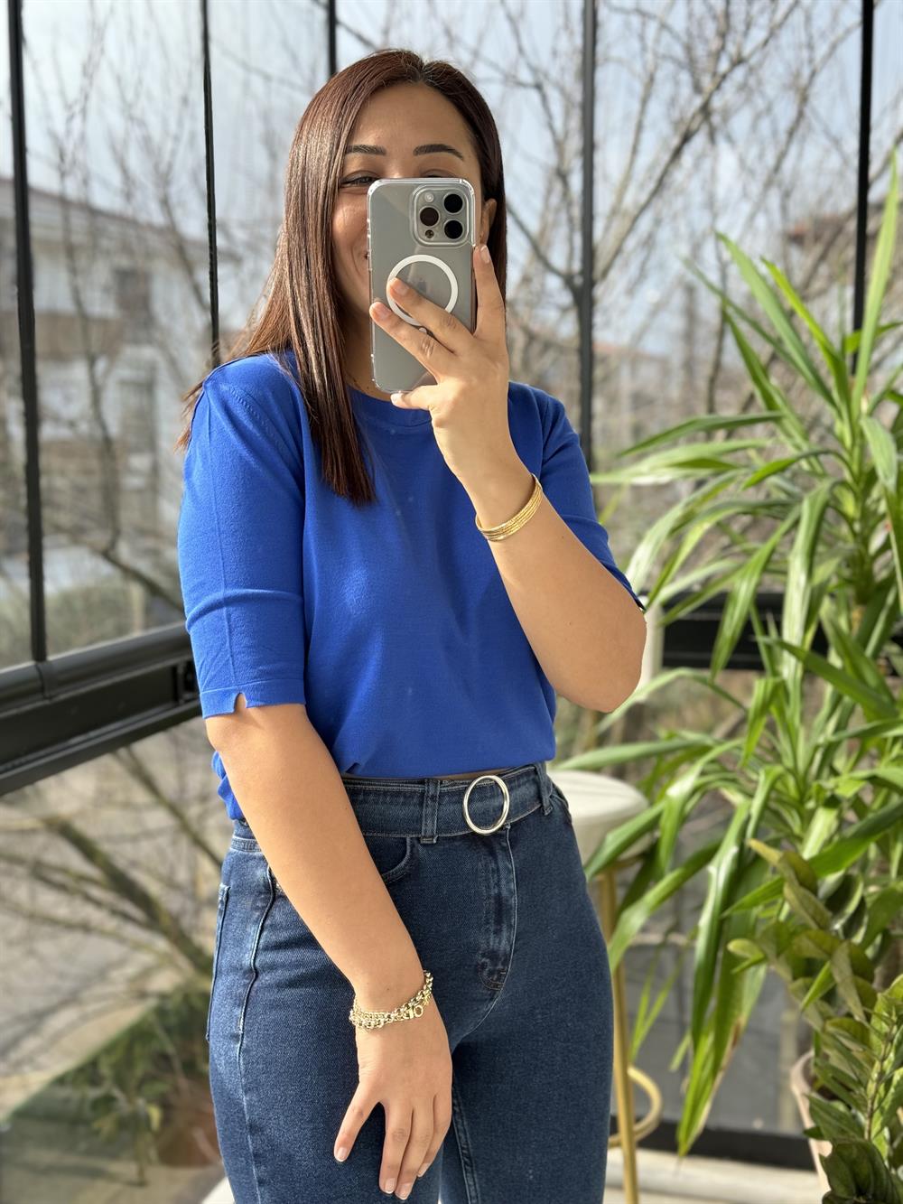 Kısa Kol Triko Sax Mavi