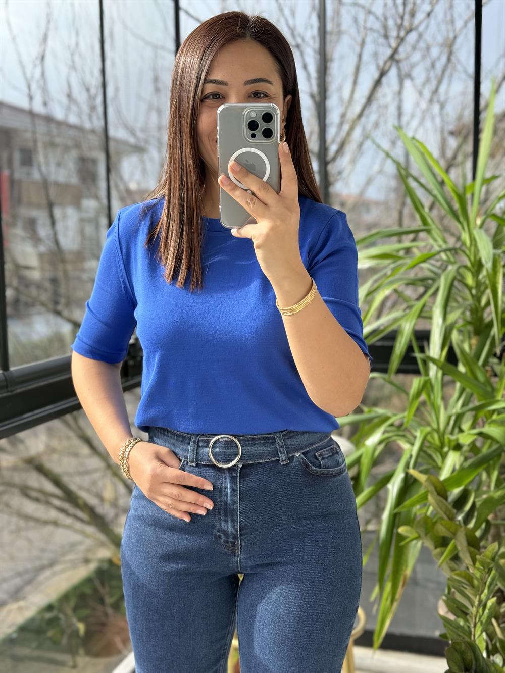 Kısa Kol Triko Sax Mavi