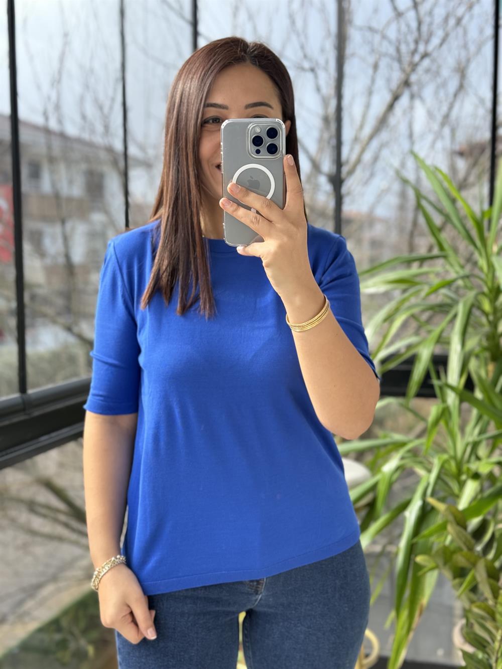 Kısa Kol Triko Sax Mavi