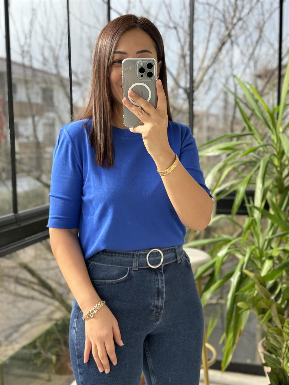 Kısa Kol Triko Sax Mavi