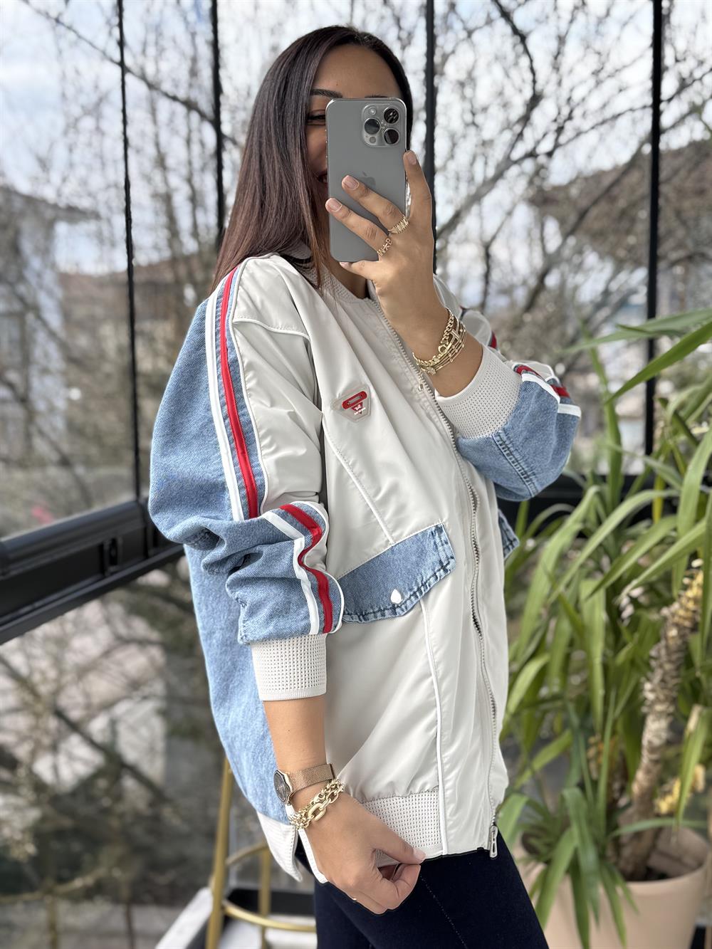 Kolları Şeritli Bomber Yağmurluk Taş