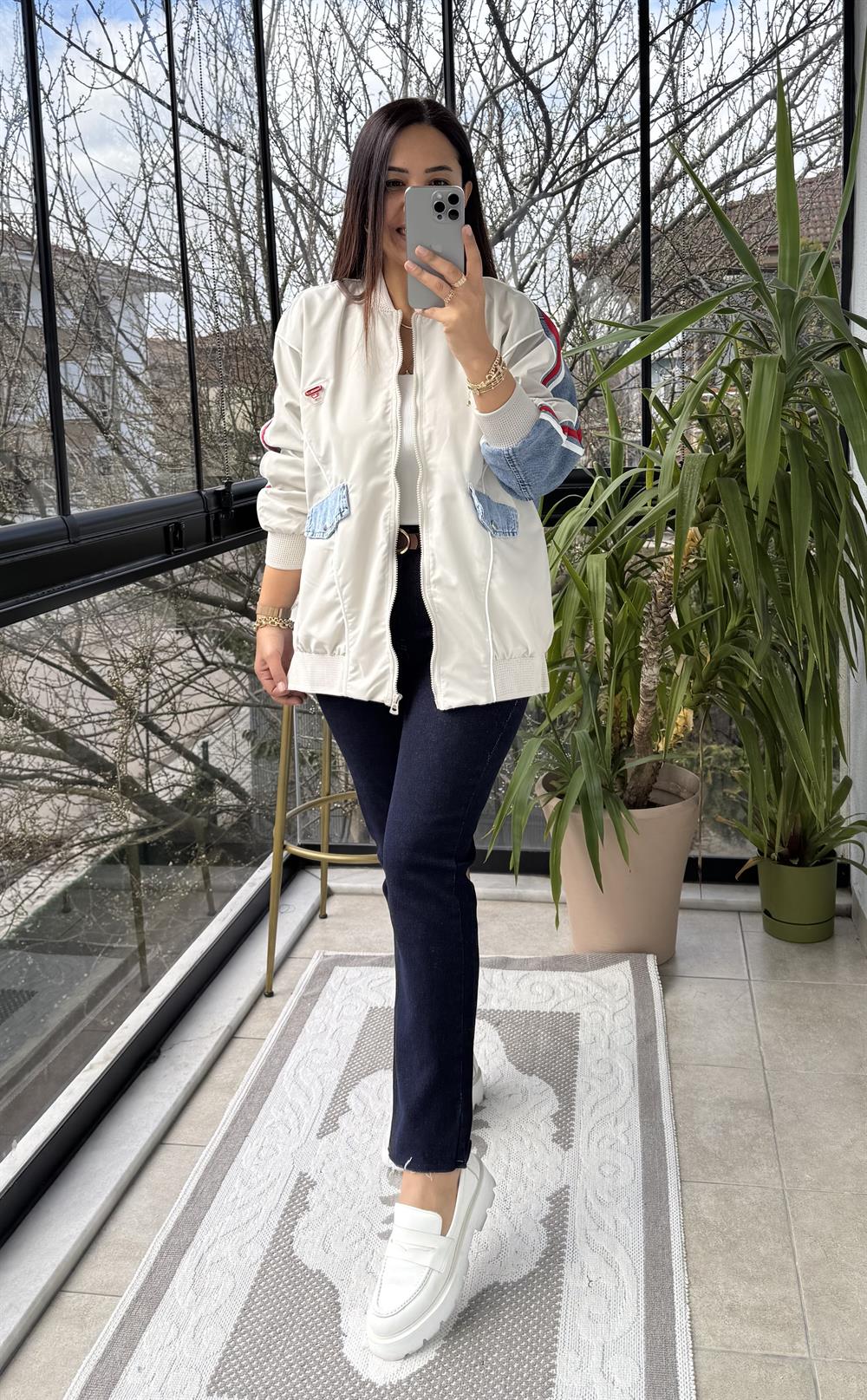 Kolları Şeritli Bomber Yağmurluk Taş