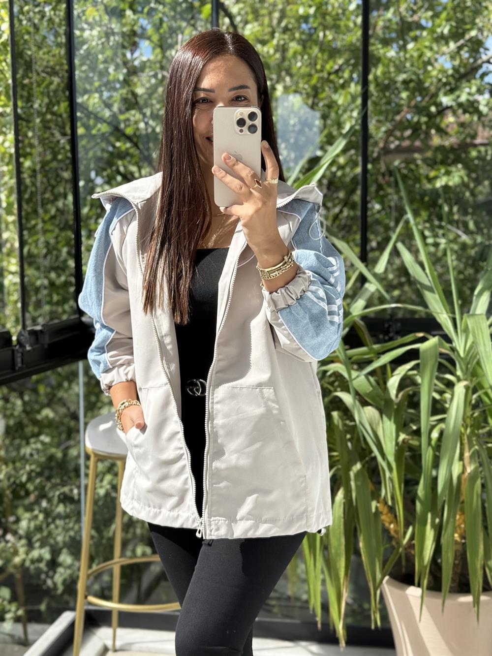 Kolu Çizgili Mix Yağmurluk Taş