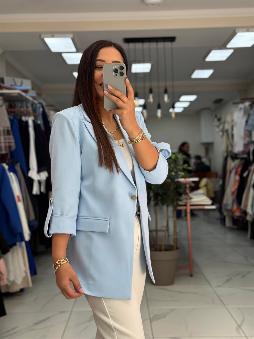 Kolu Düğmeli Blazer Ceket Bebe Mavi