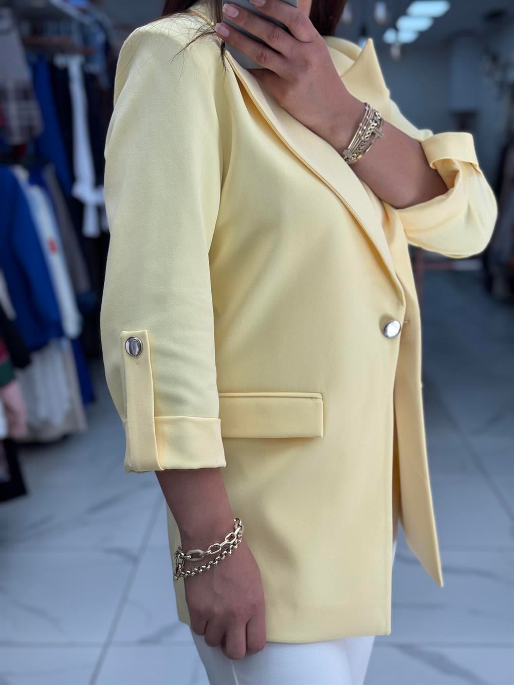 Kolu Düğmeli Blazer Ceket Sarı