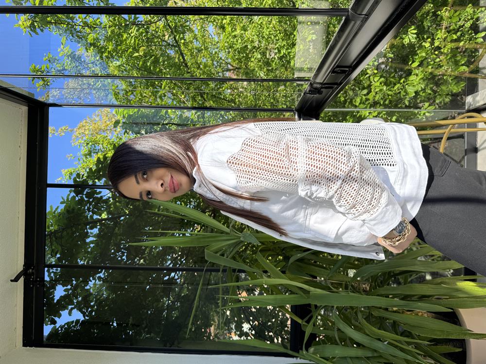 Kolu Fileli Gabardin Ceket Beyaz