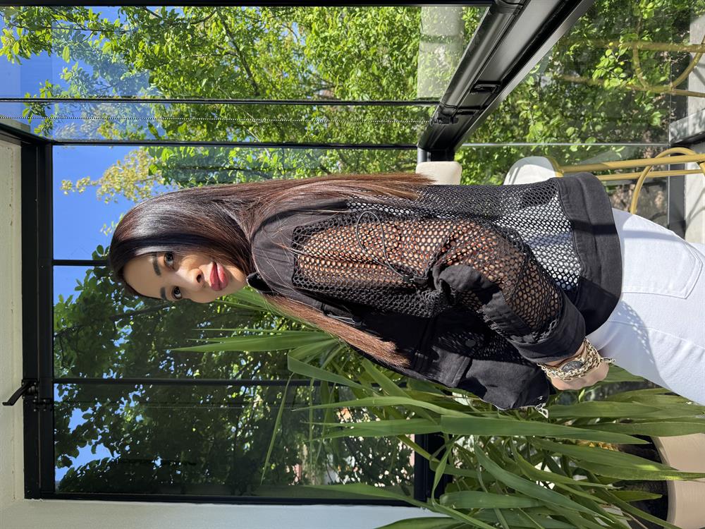 Kolu Fileli Gabardin Ceket Siyah