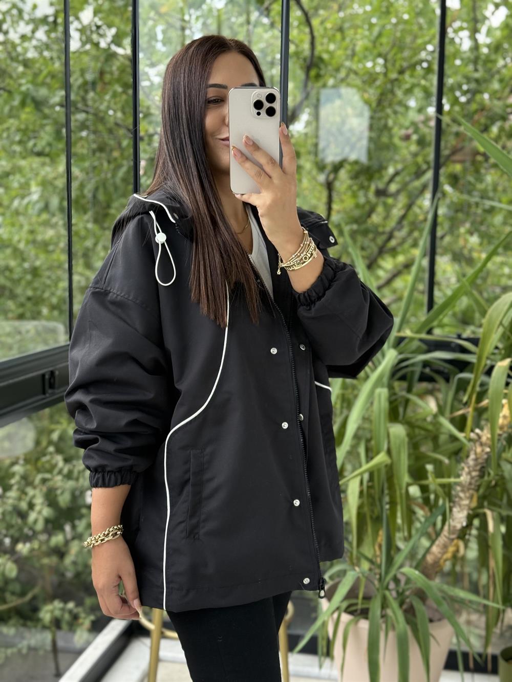 Kontrast Biyeli Ceket Siyah