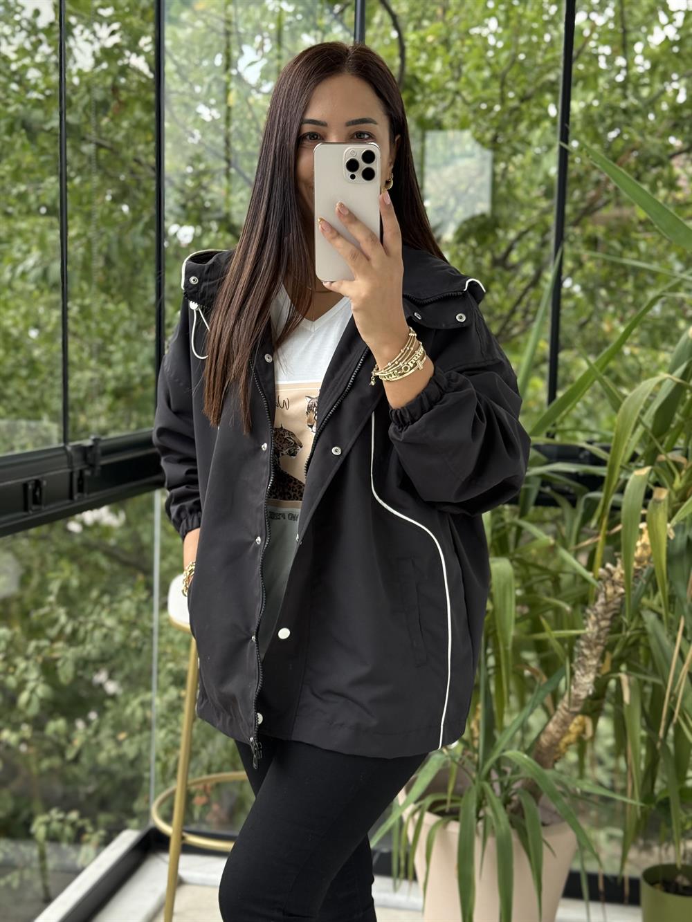 Kontrast Biyeli Ceket Siyah