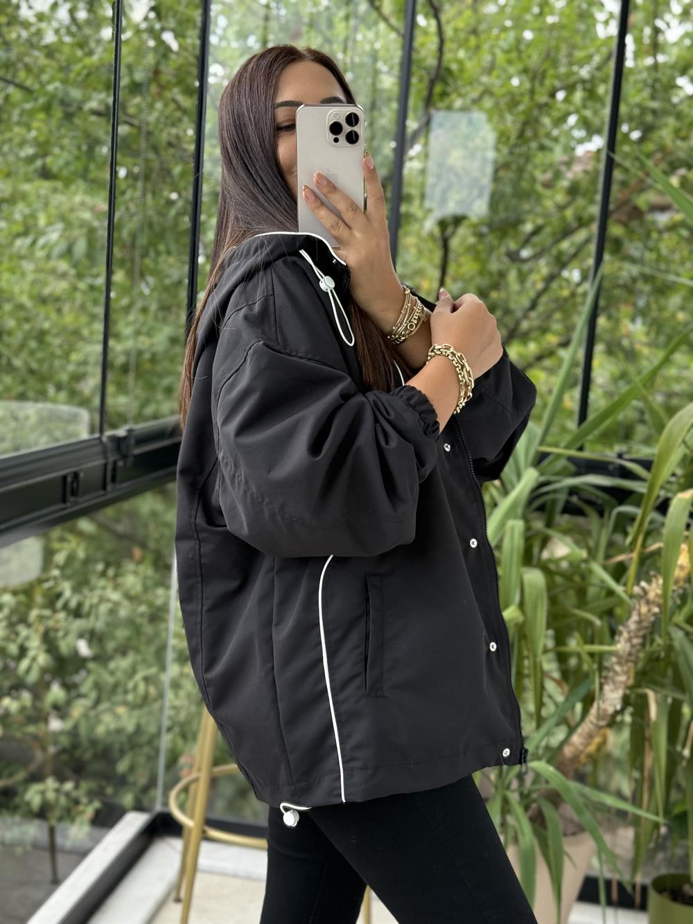 Kontrast Biyeli Ceket Siyah