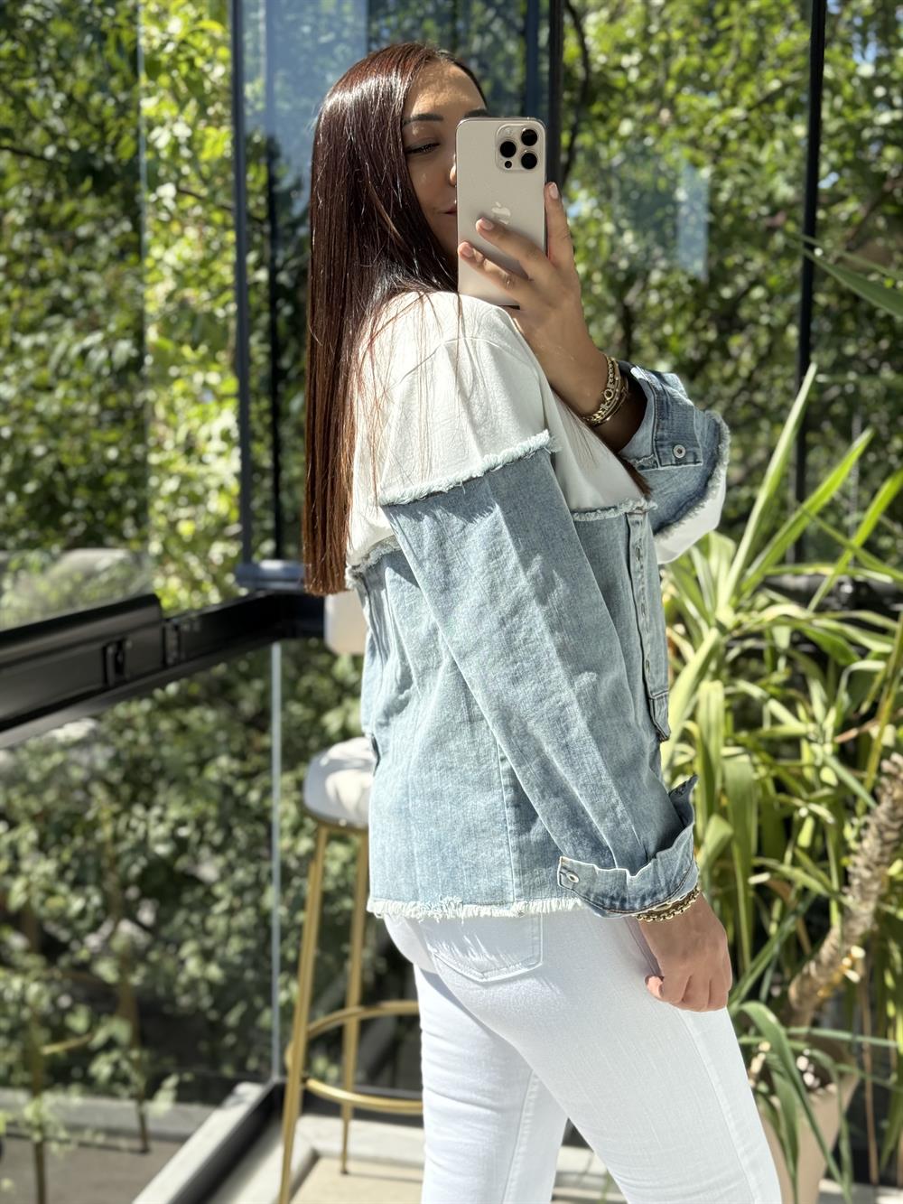 Kot Parça Detaylı Sweatshirt Beyaz