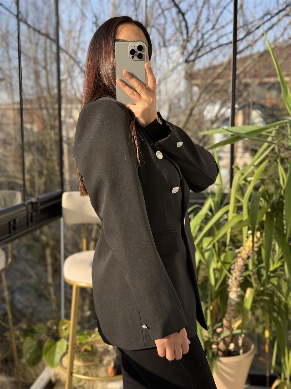 Kruvaze Atlas Blazer Ceket Siyah