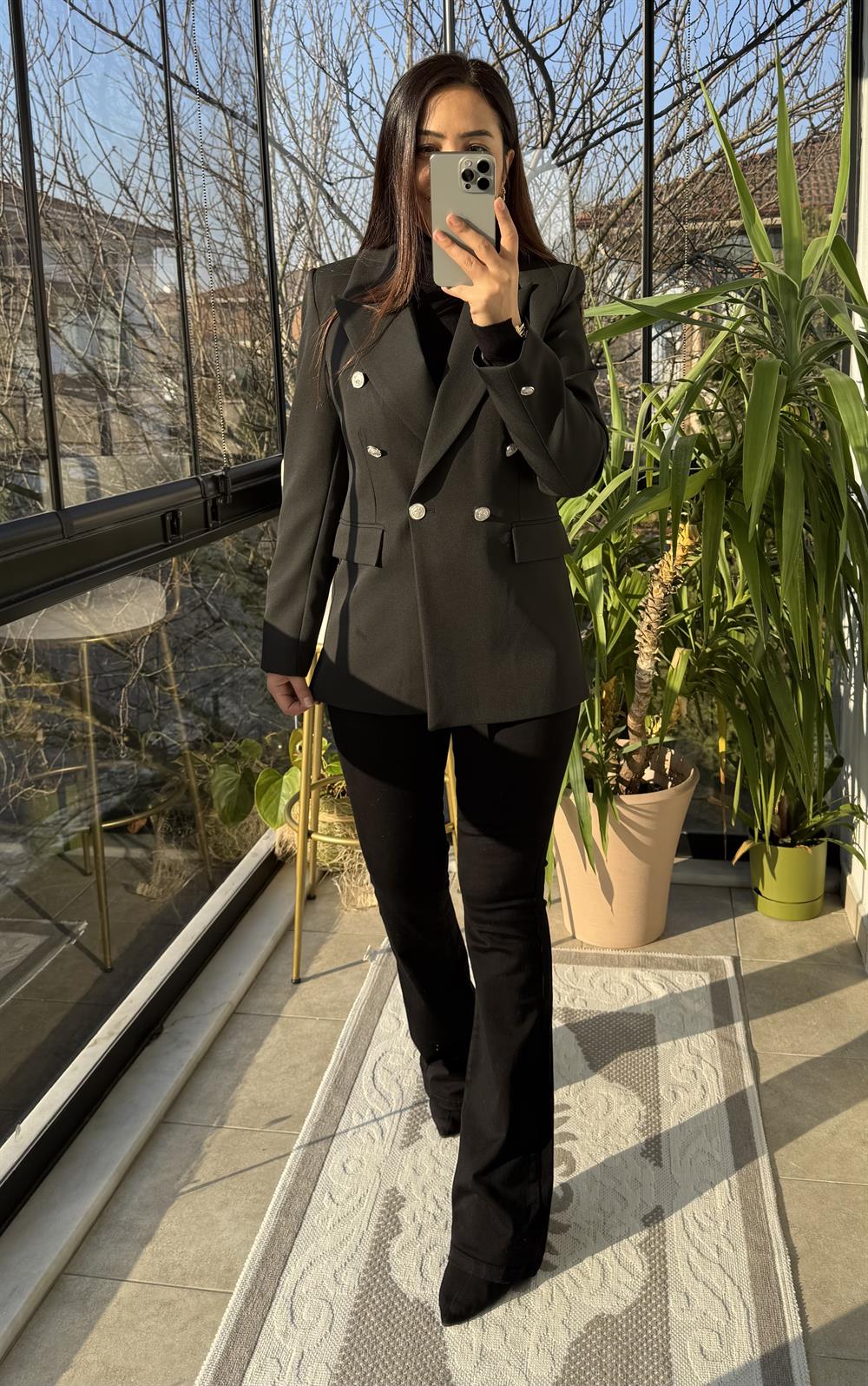 Kruvaze Atlas Blazer Ceket Siyah