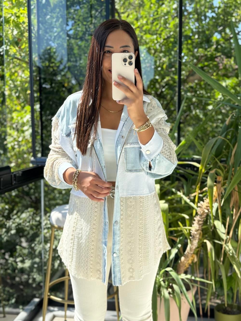 Lace Mix Ceket Beyaz