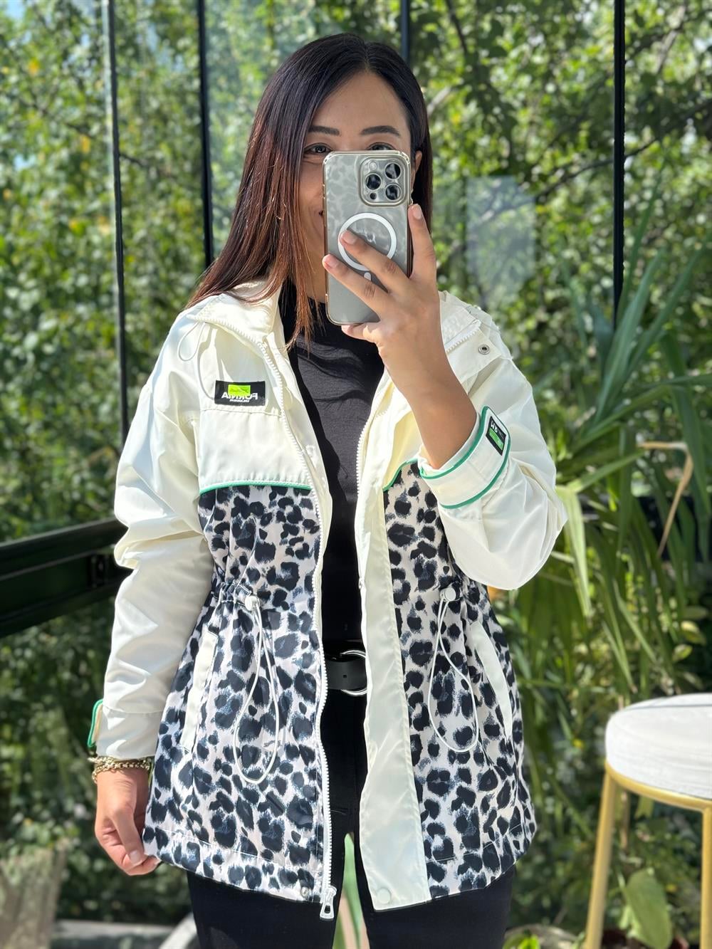 Leopar Yağmurluk Krem