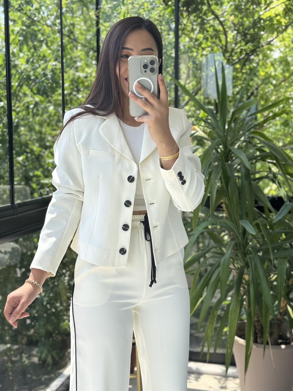 Lüx Ceket Pantolon Takım Beyaz