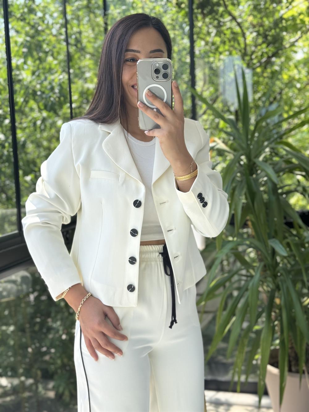 Lüx Ceket Pantolon Takım Beyaz