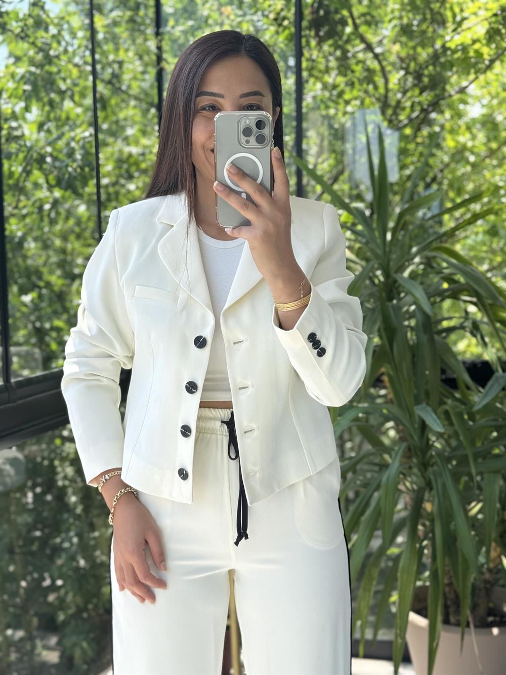 Lüx Ceket Pantolon Takım Beyaz