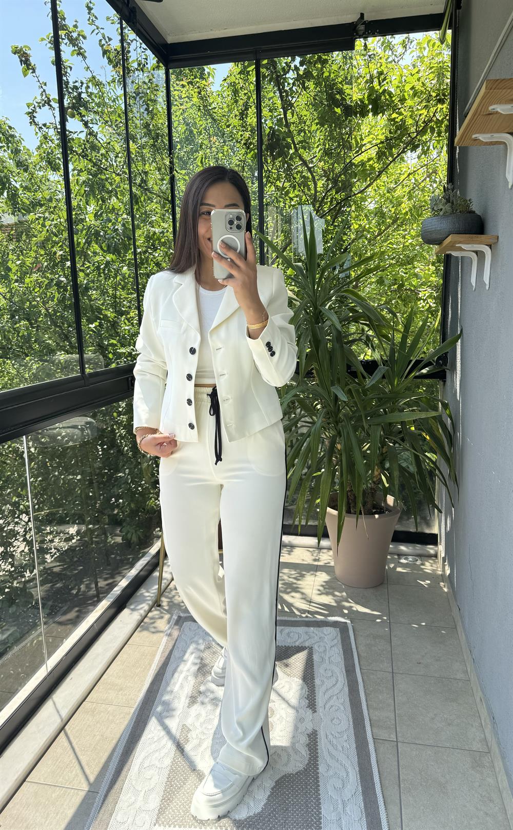 Lüx Ceket Pantolon Takım Beyaz