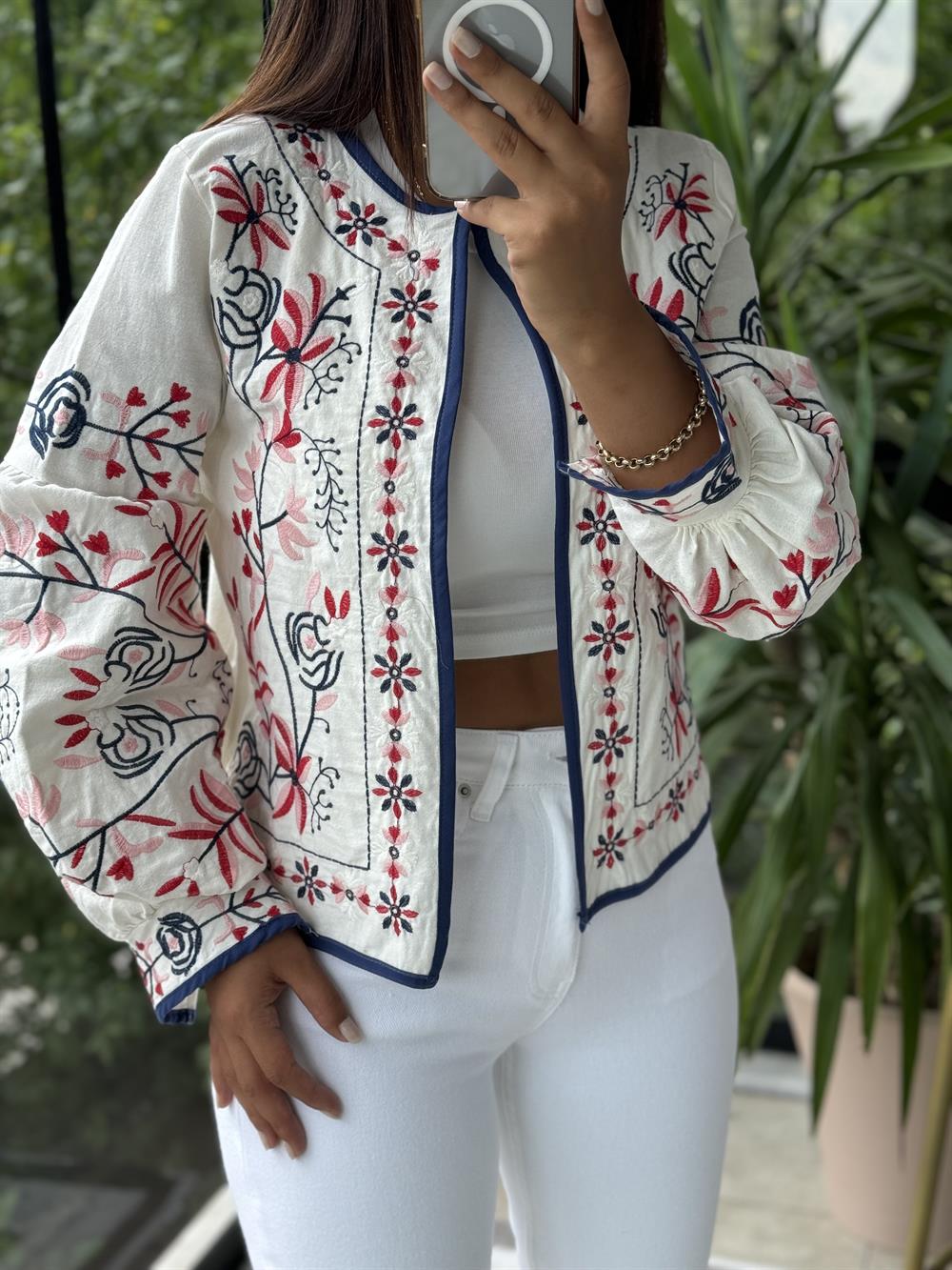 Lüx İşlemeli Ceket Kırmızı