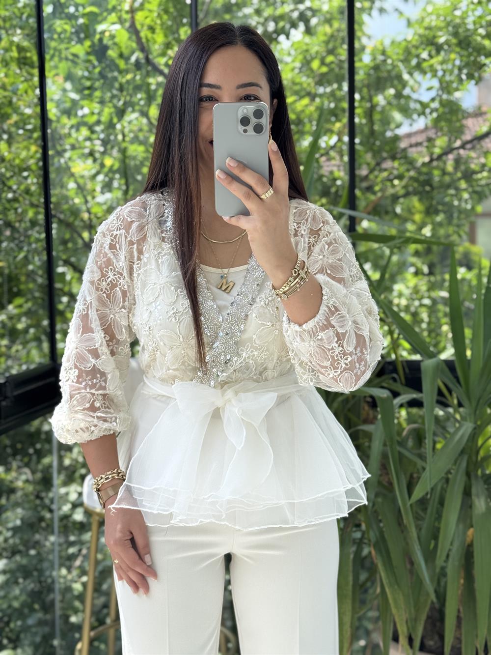 Lüx İthal Tasarım Bluz Ekru