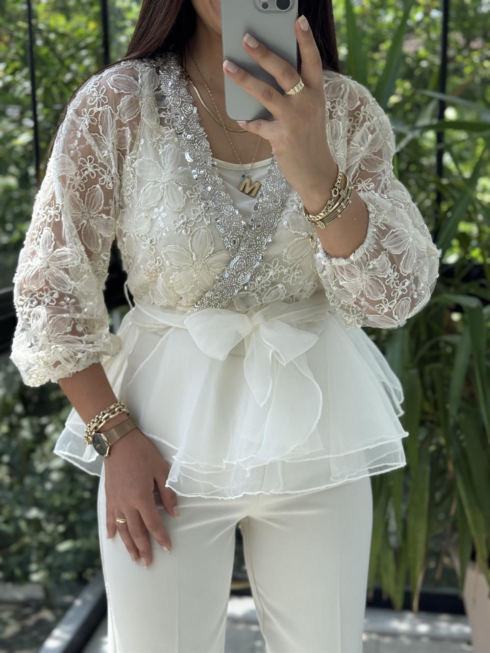 Lüx İthal Tasarım Bluz Ekru