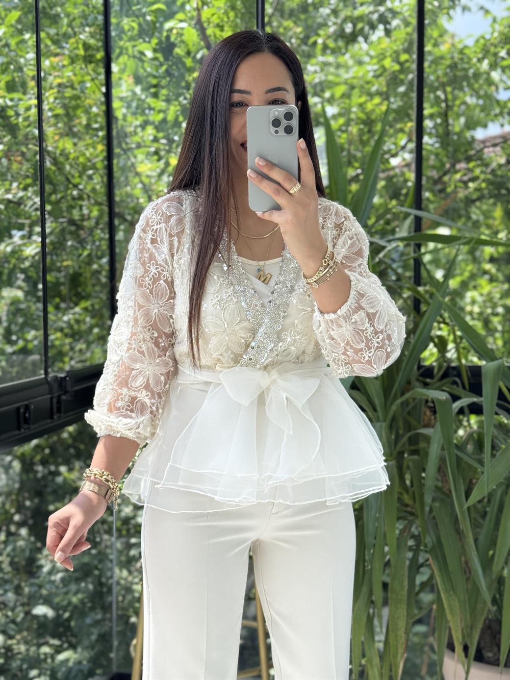 Lüx İthal Tasarım Bluz Ekru