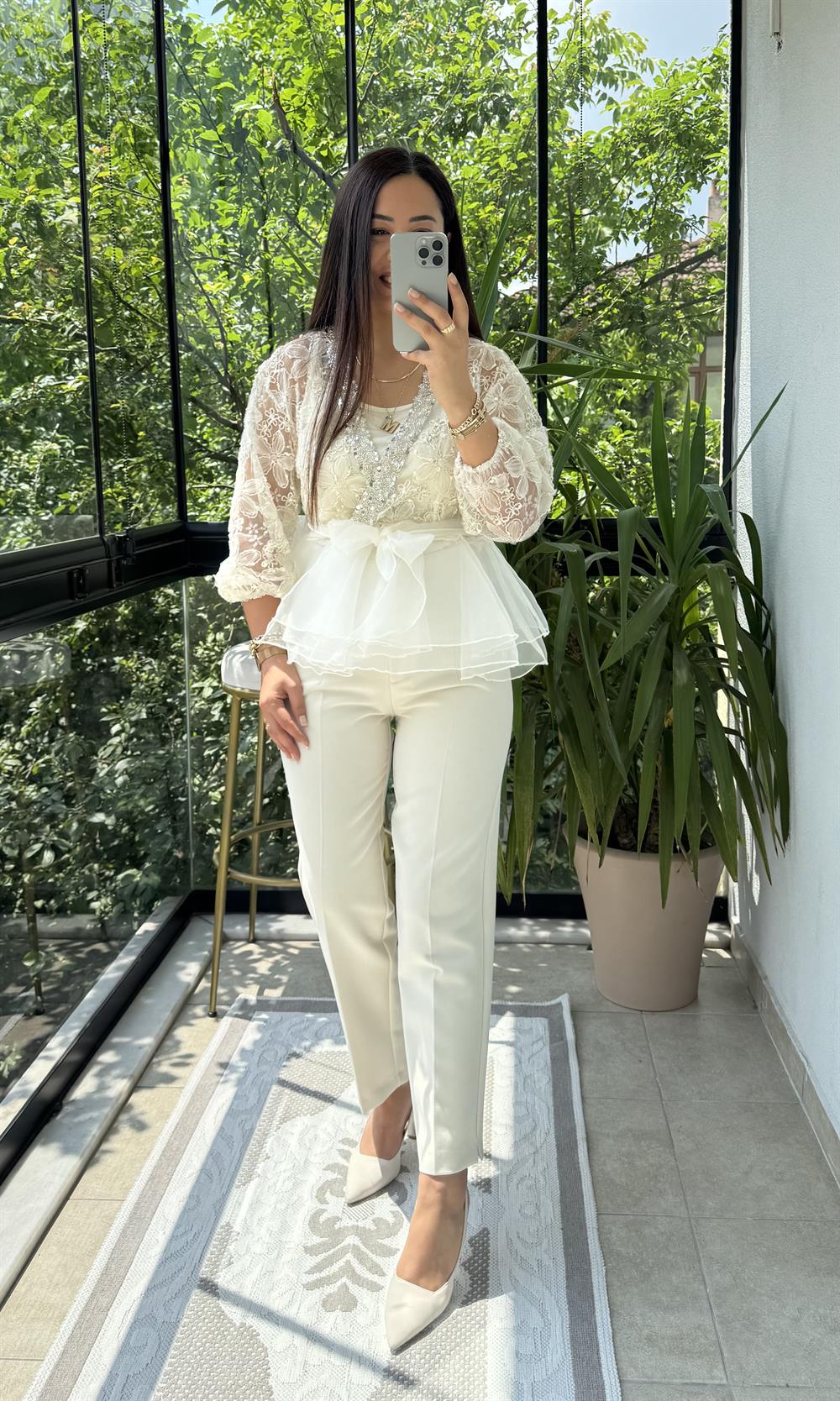 Lüx İthal Tasarım Bluz Ekru