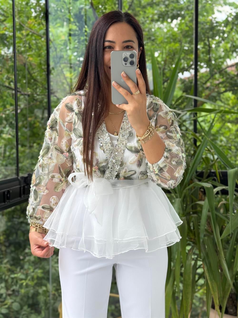 Lüx İthal Tasarım Bluz Haki Yeşili