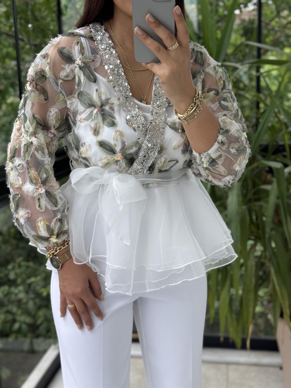 Lüx İthal Tasarım Bluz Haki Yeşili