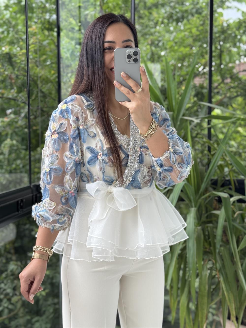 Lüx İthal Tasarım Bluz İndigo Mavi