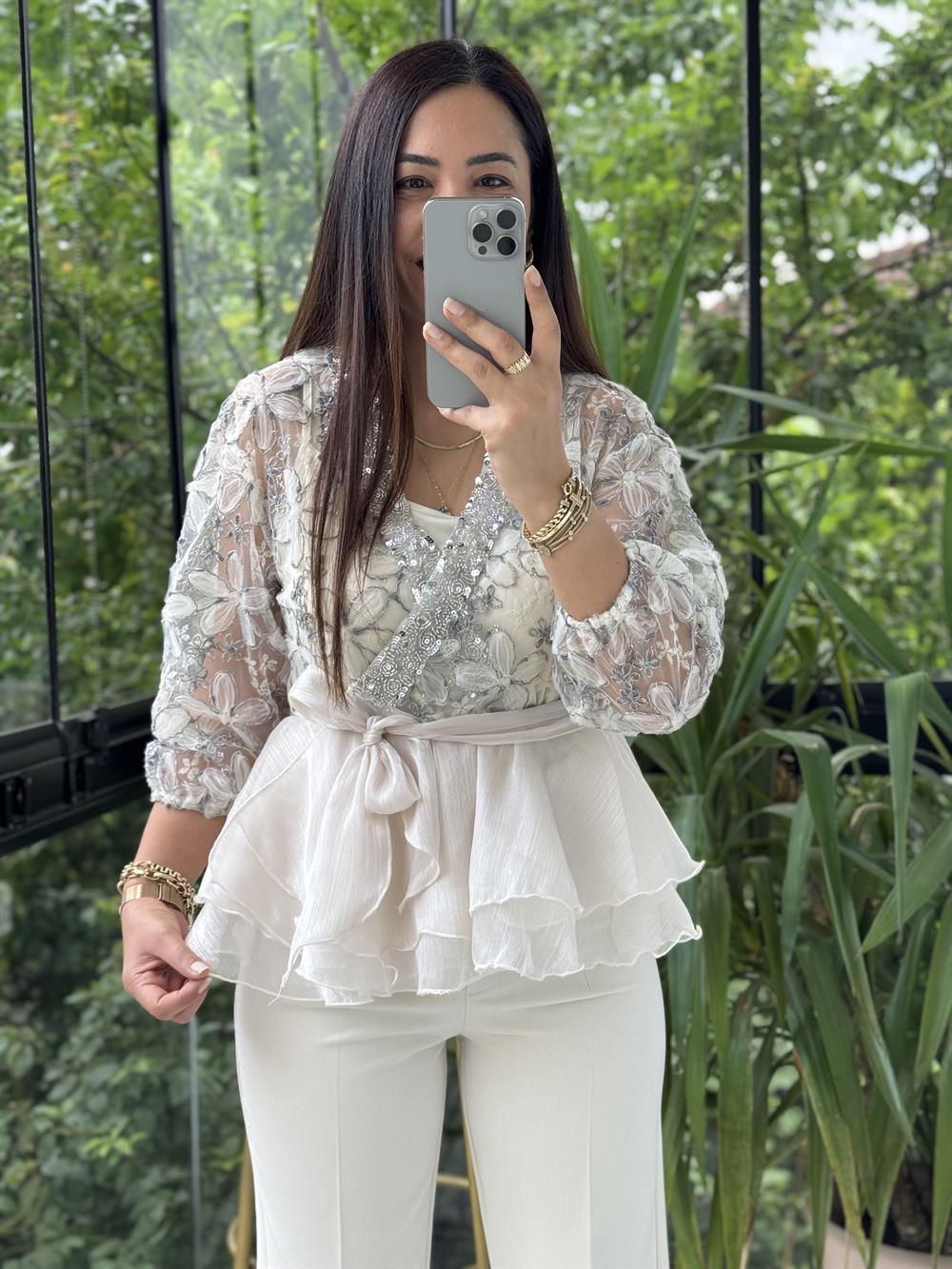 Lüx İthal Tasarım Bluz Lacivert