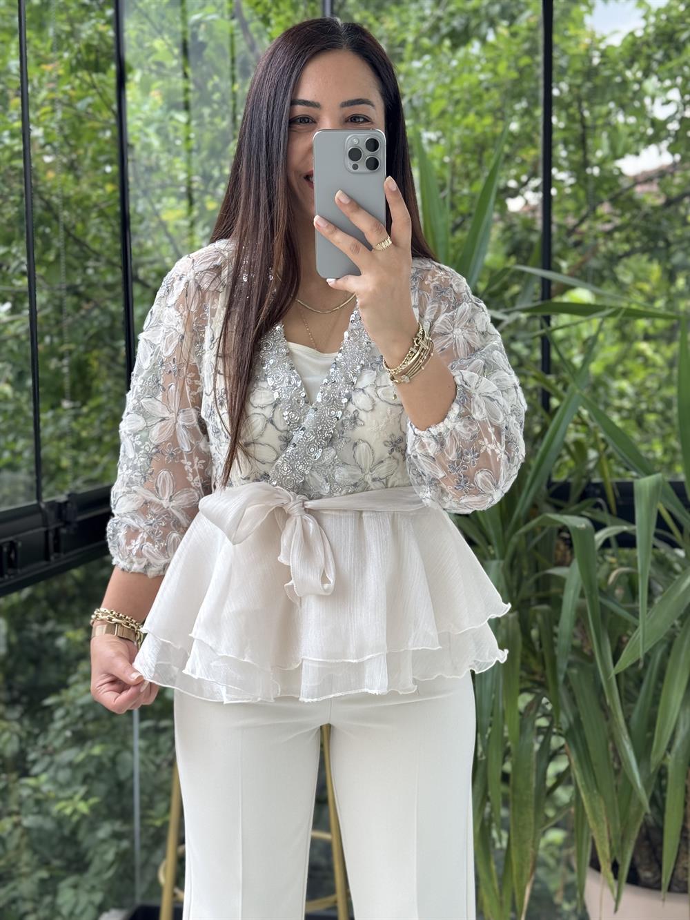 Lüx İthal Tasarım Bluz Lacivert