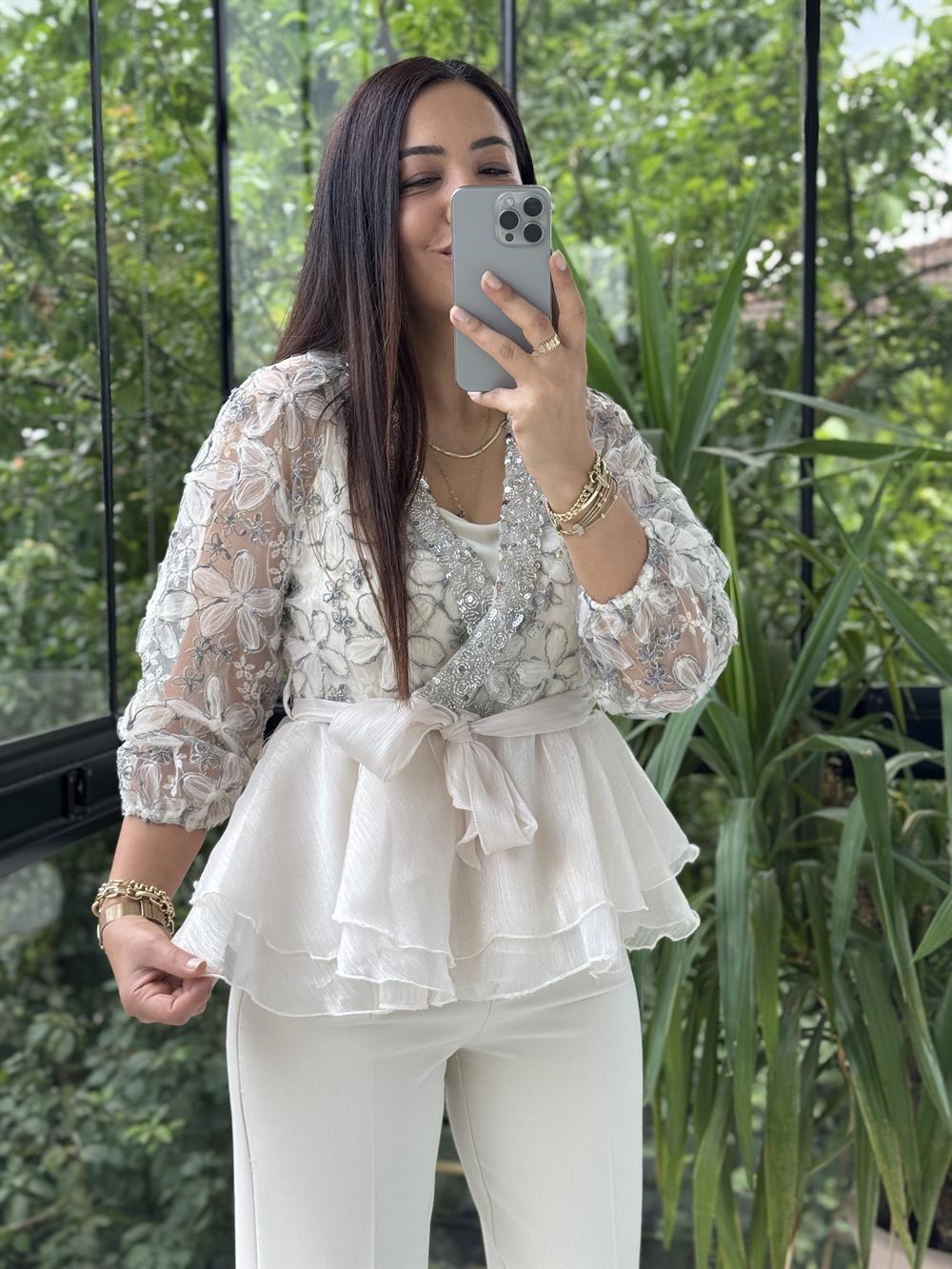 Lüx İthal Tasarım Bluz Lacivert