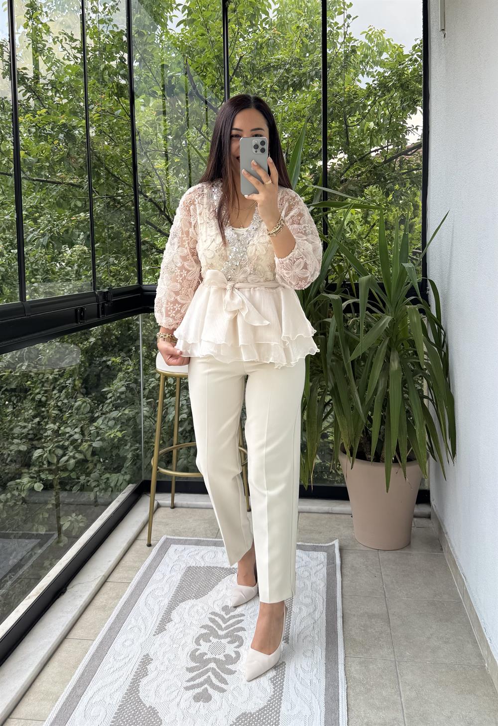 Lüx İthal Tasarım Bluz Pembe