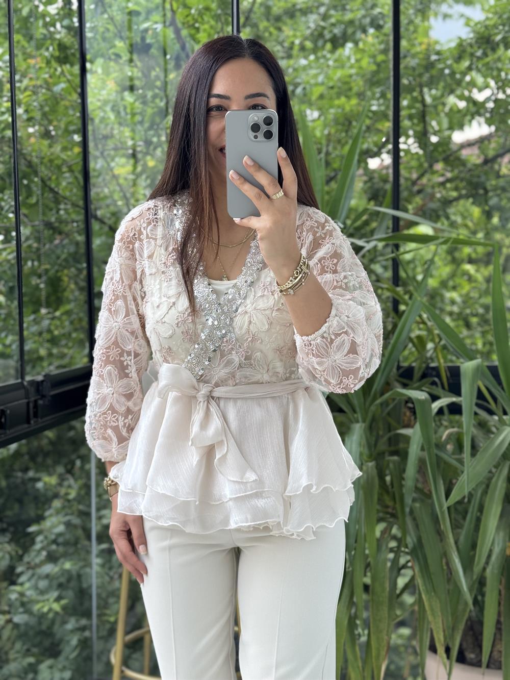 Lüx İthal Tasarım Bluz Pembe