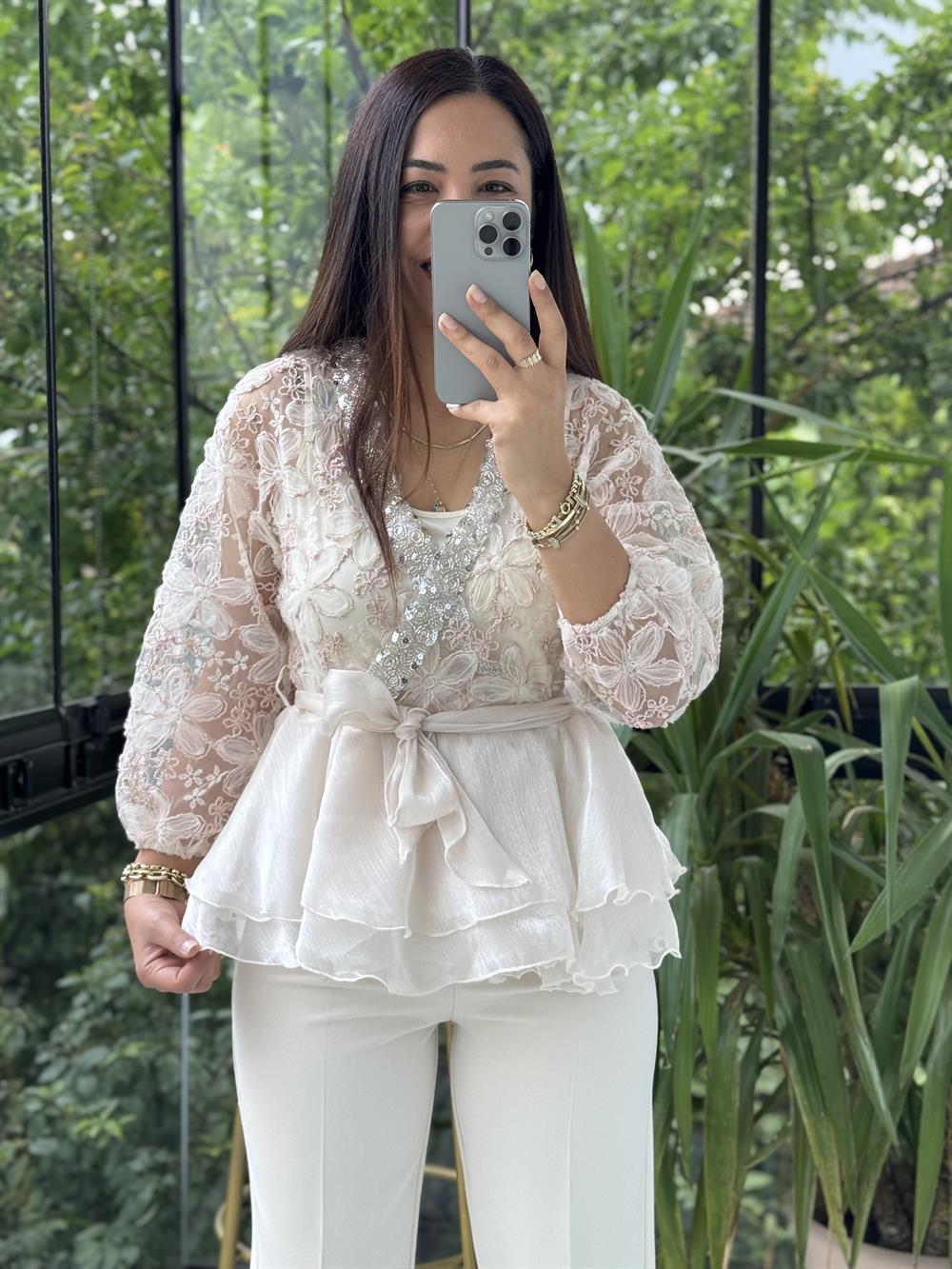 Lüx İthal Tasarım Bluz Pembe