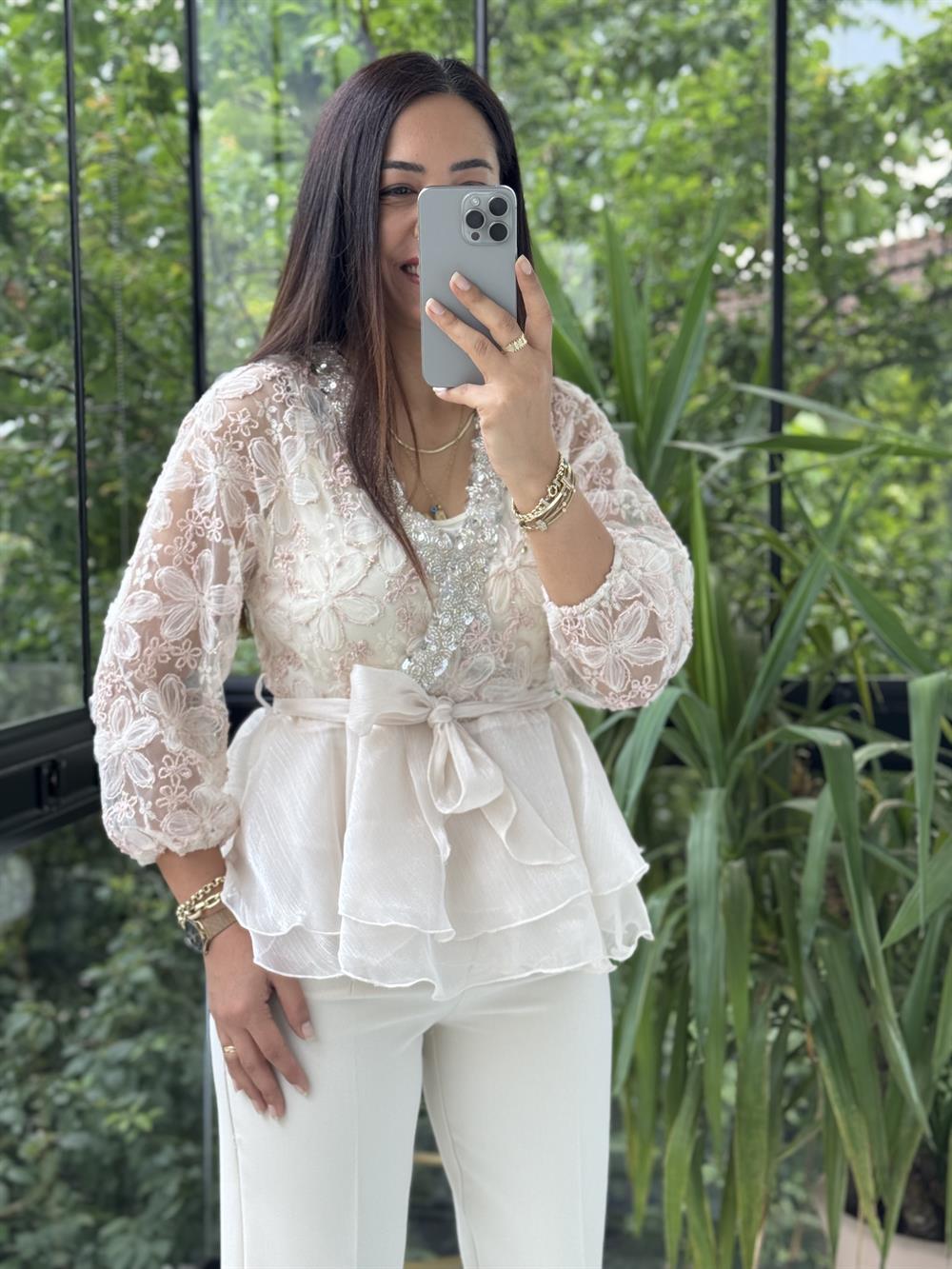 Lüx İthal Tasarım Bluz Pembe