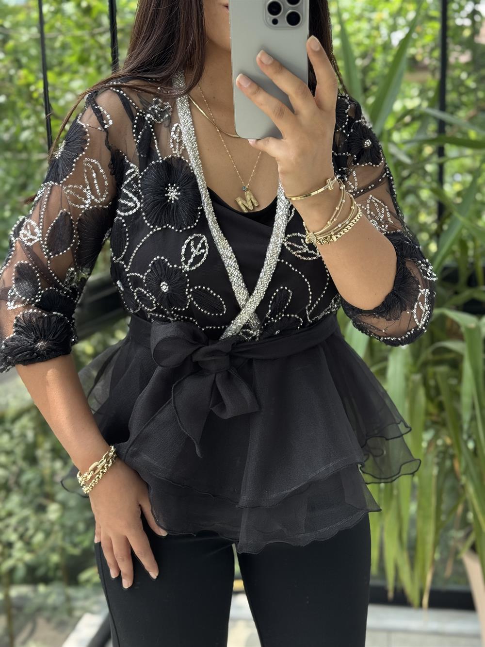 Lüx İthal Tasarım Bluz Siyah