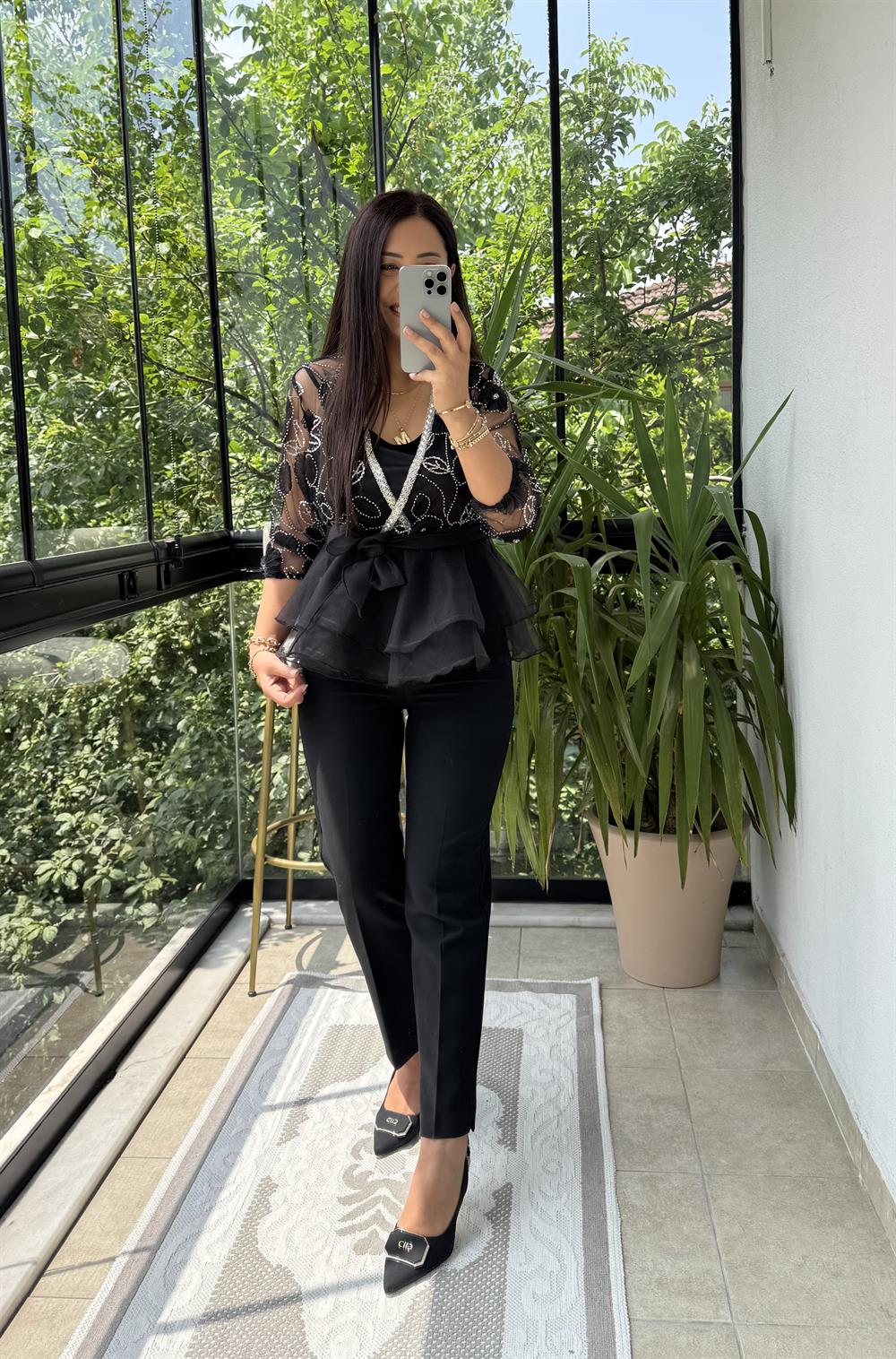 Lüx İthal Tasarım Bluz Siyah