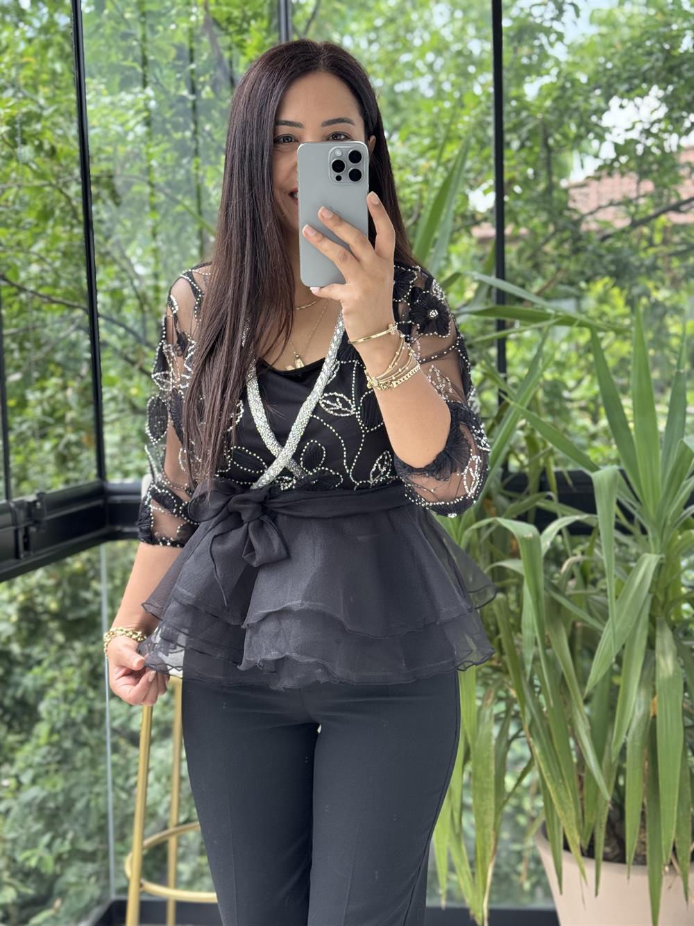 Lüx İthal Tasarım Bluz Siyah