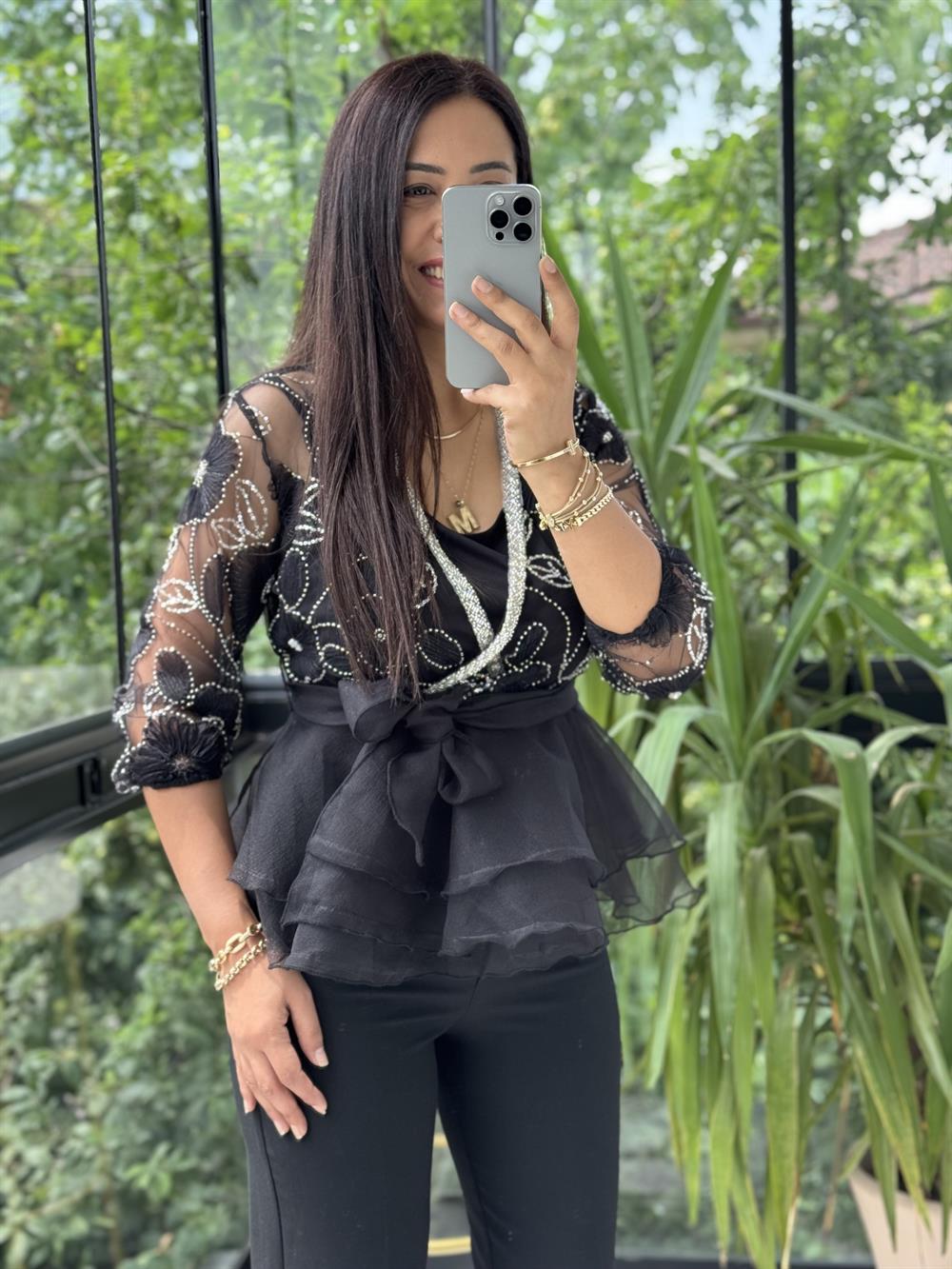 Lüx İthal Tasarım Bluz Siyah