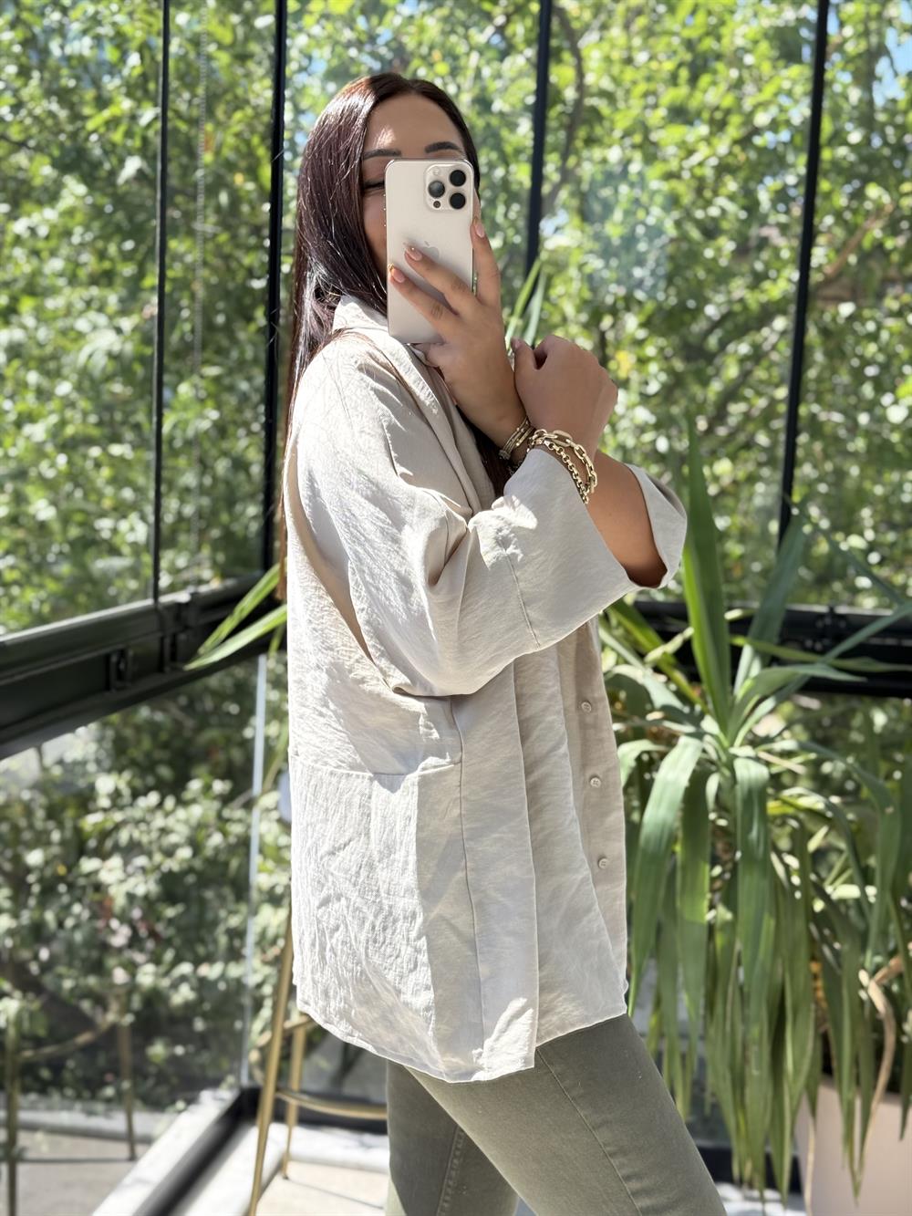 Lüx Seri Oversize Gömlek Bej