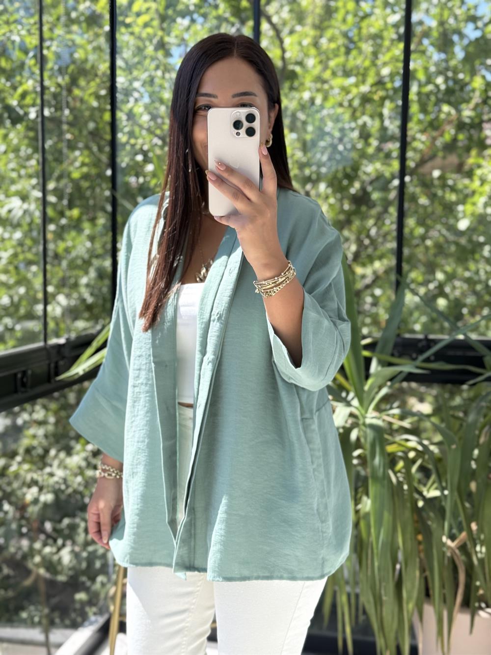 Lüx Seri Oversize Gömlek Çağla Yeşili