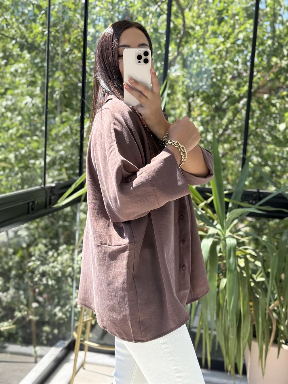 Lüx Seri Oversize Gömlek Kahve